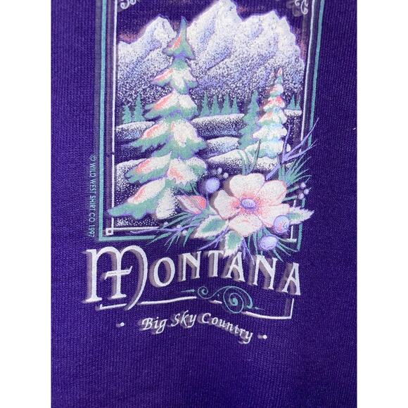 90s Vintage Jerzees Montana Big Sky Country Purple Graphic Sweatshirt VTG 1990s - Picture 4 of 11